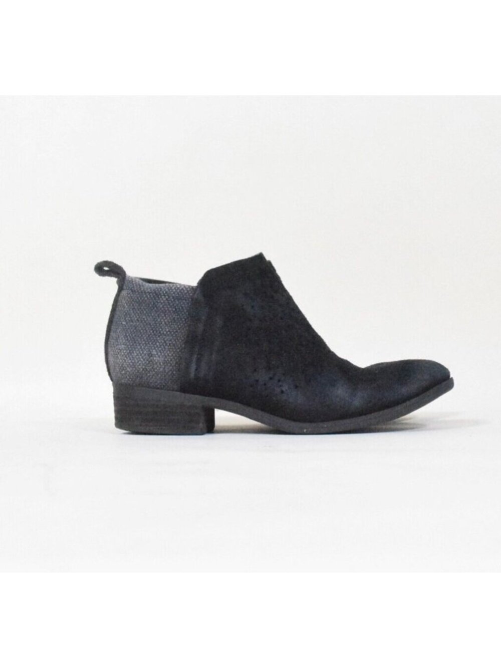TOMS Black Suede Gray Tweed Contrast Ankle Boots